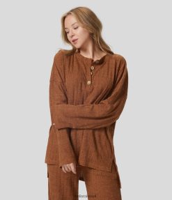 Halara נשים סווטשירט קז'ואל אוברסייז עם צוואר הנלי מצולע גבוה נמוך מפוצל XX0PF1998 הַלבָּשָׁה חוט פרחוני אדום תה