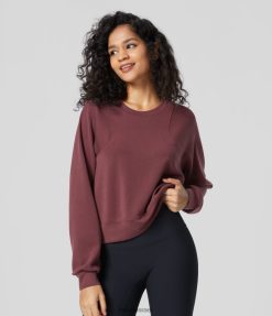 Halara נשים סווטשירט קז'ואל מוצק עם צווארון עגול שרוולים raglan XX0PF1981 הַלבָּשָׁה אדום oxblood