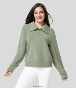 Halara נשים סווטשירט קז'ואלי עם צווארון חצי רוכסן שרוולים ארוכים XX0PF2011 הַלבָּשָׁה אספרגוס