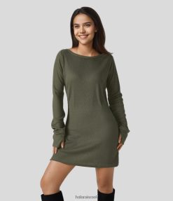 Halara נשים סירה צווארון ראגלן חור אגודל מפוצל מכפלת ופל שמלת סווטשירט קז'ואל XX0PF1983 הַלבָּשָׁה קלמטה