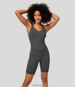 Halara נשים סרבל יוגה מרופד ללא גב עם צוואר V XX0PF2098 בגדים פעילים אפור ירקן כהה