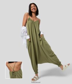 Halara נשים סרבל קז'ואל של הרמון כיס צדדי ללא גב XX0PF2111 הַלבָּשָׁה קפלת זית