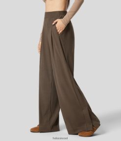 Halara נשים סריג מצולע מותן גבוה משופשף כיסים מרובים מפוצלים מכנסי רגליים רחבות קז'ואל XX0PF187 הַלבָּשָׁה חום אדמתי עבה