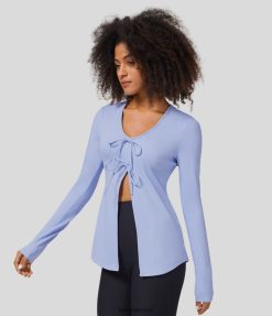 Halara נשים עליונית ספורט יוגה מפוצלת עם שרוול ארוך XX0PF1863 בגדים פעילים אנפה כחולה