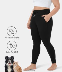 Halara נשים פטיטוף זרימת שיער חיות מחמד עמיד בכיס צד עם שרוך גבוה בגובה מותן בתוספת מידה נעלי ריצה פשוטות באורך מלא XX0PF2141 תחתונים שָׁחוֹר