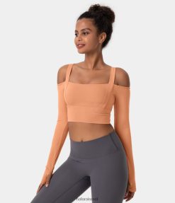 Halara נשים צוואר מרובע כתף קרה חור אגודל קצוץ ספורט טופ XX0PF1833 בגדים פעילים שטיפת משמש