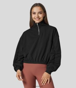 Halara נשים צוואר משפך חצי רוכסן שרוולים ארוכים טיולים כותנה סווטשירט ספורט XX0PF1990 בגדים פעילים כוכב שוקע שחור