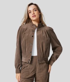 Halara נשים צוואר משפך כפתור צד כיס משוכפל מעיל קורדרוי עבודה XX0PF2050 הַלבָּשָׁה חום קקאו