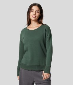 Halara נשים צוואר עגול חור אגודל גבוה נמוך מכפלת מפוצלת סווטשירט מזדמן כותנה XX0PF1988 הַלבָּשָׁה ירוק שלווה כהה