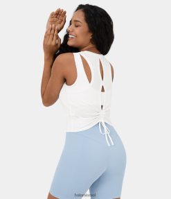 Halara נשים צוואר עגול ללא גב גזרה שרוך שרוך גופייה מזדמנת XX0PF1766 בגדים פעילים לבן