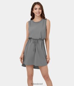 Halara נשים צוואר עגול ניגודיות מצולעת שרוך ללא שרוולים גבוה נמוך מעוקל מכפלת מפוצלת מיני שמלת קז'ואל XX0PF992 הַלבָּשָׁה פלנל אפור