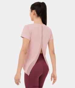 Halara נשים צוואר עגול ניגודיות רשת מפוצלת מכפלת מעוקלת טופ יוגה ספורט XX0PF1835 בגדים פעילים מַחְרוֹזֶת