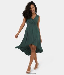 Halara נשים צוואר V עמוק משופשף ללא שרוולים גבוה נמוך מוצלב מכפלת זורמת מידי קז'ואל XX0PF1135 הַלבָּשָׁה חוט פרחוני ירוק כהה