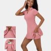 Halara נשים צווארון אוורירי softlyzero כיס 2 חלקים מגע מגניב מיני התלקחות גולף שמלה אקטיבית-כיס טי גולף XX0PF924 בגדים פעילים ורד ורוד