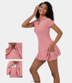 Halara נשים צווארון אוורירי softlyzero כיס 2 חלקים מגע מגניב מיני התלקחות גולף שמלה אקטיבית-כיס טי גולף XX0PF924 בגדים פעילים ורד ורוד