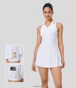 Halara נשים צווארון מפוצל כיס 2 חלקים מגע מגניב מיני גולף שמלה אקטיבית-כיס טי גולף XX0PF864 בגדים פעילים לבן כפור