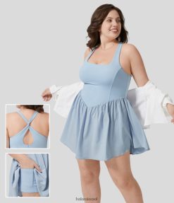 Halara נשים צווארון מרובע רוחב בנחת ללא גב חתוך למחצה גב מעוות 2 ב-1 מחוך כיס צד מיני מהיר יבש שוטף שמלת קז'ואל במידות גדולות XX0PF1256 בגדים פעילים מלאכים נופלים