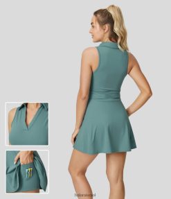 Halara נשים צווארון פולו אוורירי softlyzero כיס מגניב מגע מגניב מיני גולף אקטיבי שמלה-כיס גולף XX0PF901 בגדים פעילים כחול ציאן סלע