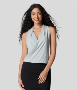 Halara נשים צווארון V מוצלב משופשף גופיית עבודה מגניבה ללא שרוולים XX0PF1629 הַלבָּשָׁה סומק כחול