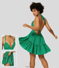 Halara נשים קולר ללא גב קשירה לאחור משופצת שולי סלסול 2 ב-1 שמלת מיני קז'ואל זורחת XX0PF1019 הַלבָּשָׁה תוכי