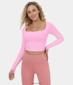 Halara נשים קטיפה softlyzero צוואר מרובע חור אגודל קצוץ יוגה ספורט XX0PF1898 בגדים פעילים חוטם