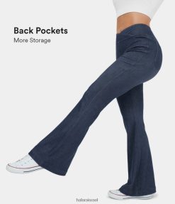 Halara נשים קסום עם מותן מוצלב כיס אחורי סריג נמתח ג'ינס קז'ואל מתלקח XX0PF1335 הַלבָּשָׁה ג'ינס מכובס כחול כהה