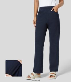 Halara נשים קסם באמצע העלייה כיסים מרובים סריג נמתח קז'ואל ג'ינס קז'ואל XX0PF384 הַלבָּשָׁה ג'ינס וופל כחול