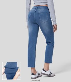 Halara נשים קסם באמצע העלייה כיסים מרובים רגל ישרה שטוף ג'ינס עבודה בסריג נמתח XX0PF412 הַלבָּשָׁה ג'ינס מכובס אגם כחול