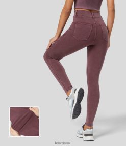 Halara נשים קסם בעל מותניים מרובים כיסים רזה שטוף ג'ינס סריג נמתח צבעוני XX0PF1347 הַלבָּשָׁה ג'ינס אדום כהה