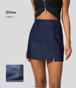 Halara נשים קסם כיסים אחוריים גבוהים בגזרה מפוצלת חצאית קז'ואל מיני כסף ברק נמתח סריג ג'ינס XX0PF666 הַלבָּשָׁה ג'ינס מכסף כחול כהה