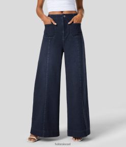 Halara נשים קסם כיסים קדמיים מותניים גבוהים שטופים סריג נמתח קז'ואל ג'ינס רחב רגליים XX0PF1363 הַלבָּשָׁה מְקוֹרִי