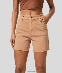 Halara נשים קסם כפתור בינוני רוכסן כיסים מרובים סריג נמתח ג'ינס קז'ואל קצר 3 אינץ' XX0PF1381 הַלבָּשָׁה ג'ינס כתום אלמוגים