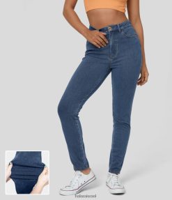 Halara נשים קסם כפתור גבוה מותן רוכסן כיסים מרובים ג'ינס קז'ואל סריג נמתח XX0PF1322 הַלבָּשָׁה ג'ינס כחול אגם