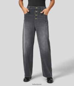 Halara נשים קסם כפתור דקורטיבי בעל מותניים מרובים כיסים רגליים ישרות שטוף סריג נמתח ג'ינס קז'ואל בויפרנד XX0PF1383 הַלבָּשָׁה ג'ינס אפור בהיר