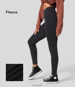 Halara נשים קסם מוצלב מותן גבוה כיסים מרובים סריג ג'ינס צמר ג'ינס קז'ואל 7/8 חותלות XX0PF1345 הַלבָּשָׁה ג'ינס שחור קודר