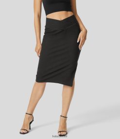 Halara נשים קסם מוצלב מותן גבוה צד מפוצל bodycon סריג ג'ינס נמתח מידי קז'ואל XX0PF724 הַלבָּשָׁה שָׁחוֹר