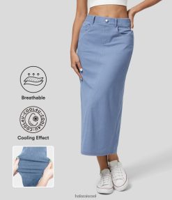 Halara נשים קסם עם מותניים מרובים כיסים מפוצלים מגע מגניב שטף חצאית ג'ינס סריג נמתח XX0PF634 הַלבָּשָׁה ג'ינס ציאן