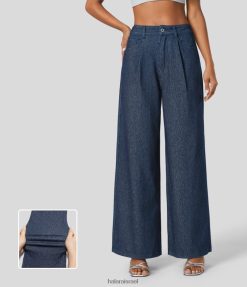 Halara נשים קסם עם מותניים מרובים כיסים כסופים ברק נמתח קז'ואל ג'ינס רחב רגליים XX0PF1378 הַלבָּשָׁה ג'ינס מכסף כחול כהה