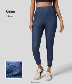 Halara נשים קסם עם מותניים מרובים כיסים כסף ברק נמתח סריג ג'ינס קז'ואל 7/8 חותלות XX0PF1403 הַלבָּשָׁה ג'ינס מכסף ג'ט כחול