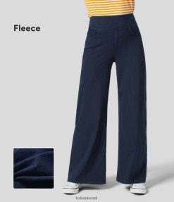 Halara נשים קסם עם מותניים מרובים כיסים רחבים רגליים נמתחות סריג קז'ואל ג'ינס פליסה XX0PF1353 הַלבָּשָׁה ג'ינס כחול