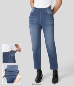 Halara נשים קסם עם מותניים מרובים כיסים שטופים סריג נמתח קז'ואל ג'ינס מחודד XX0PF1393 הַלבָּשָׁה ג'ינס כחול מולבן