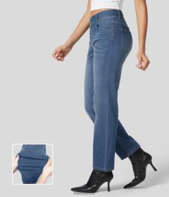 Halara נשים קסם עם מותניים מרובים כיסים רגליים ישרות ג'ינס עבודה סריג נמתח XX0PF398 הַלבָּשָׁה ג'ינס שמיים כחולים