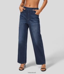 Halara נשים קסם עם מותניים מרובים כיסים שטופים סריג נמתח קז'ואל ג'ינס בויפרנד XX0PF1324 הַלבָּשָׁה צבע ג'ינס כחול
