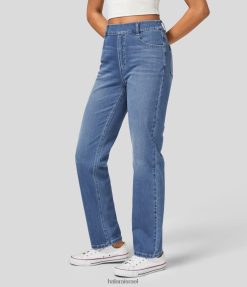 Halara נשים קסם עם מותניים מרובים כיסים רגליים ישרות שטוף ג'ינס קז'ואל סריג נמתח XX0PF1327 הַלבָּשָׁה ג'ינס אשוח כחול