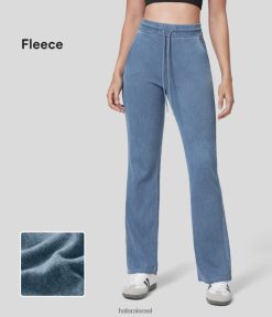 Halara נשים קסם עם שרוך מותן גבוה כיס צד נמתח סריג קל מתלקח ג'ינס קז'ואל פליסה XX0PF373 הַלבָּשָׁה כחול ג'ינס בהיר