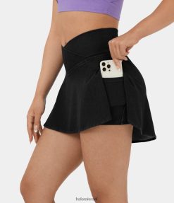 Halara נשים קסם קרוסאובר 2 ב-1 כיס צד מגניב מגע נושם שטוף סריג נמתח ג'ינס חצאית מיני קז'ואל XX0PF631 הַלבָּשָׁה שָׁחוֹר