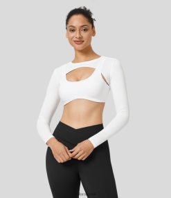 Halara נשים קרוסאובר קצוץ טניס משיכת כתפיים ספורט עליון מלפנים ומאחור לביש XX0PF1823 בגדים פעילים לבן