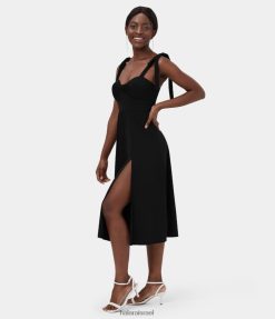 Halara נשים קשירה חסרת גב צד מעוות כיס צד מפוצל שמלה אקטיבית של midi slip dance XX0PF944 בגדים פעילים שָׁחוֹר