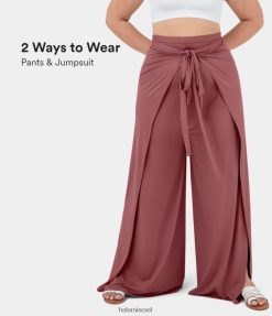 Halara נשים קשירת מותן גבוהה עם מכפלת מפוצלת קדמית פאלאצו רגל רחבה שוטפת מכנסיים קז'ואל במידות גדולות XX0PF2132 תחתונים ורד בהיר אדום