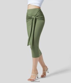 Halara נשים קשירת מותן גבוהה קדמית bodycon חצאית מידי קז'ואל XX0PF727 הַלבָּשָׁה גרגיר הנחלים